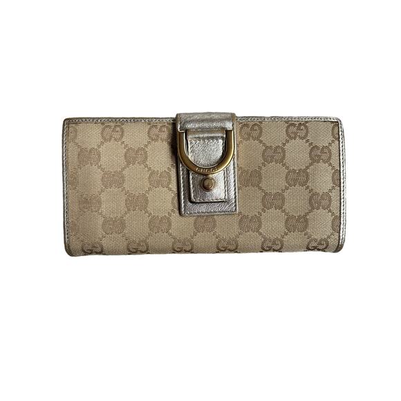 Authentic Gucci Monogram D Ring Abbey Beige/Gold Long Wallet W/COA